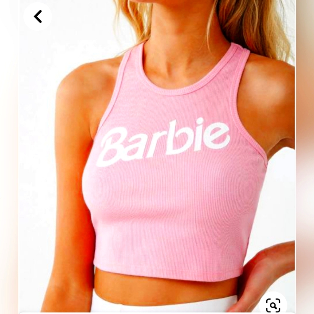 Barbie 💖 Pink Cropped Logo Racer-back Top Small